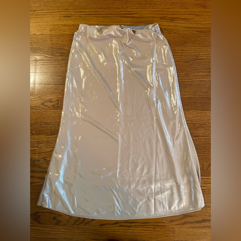 NEW M&S Shiny Champagne Satin Midi Slip Skirt